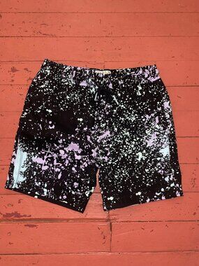 Fresh Prints of Bel-Air Paint Splatter Shorts Men's M Black Stretch Twill